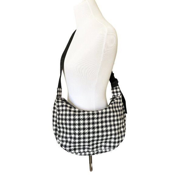 Baggu Medium Crescent Bag in Black & White Pixel Gingham - Picture 1 of 6